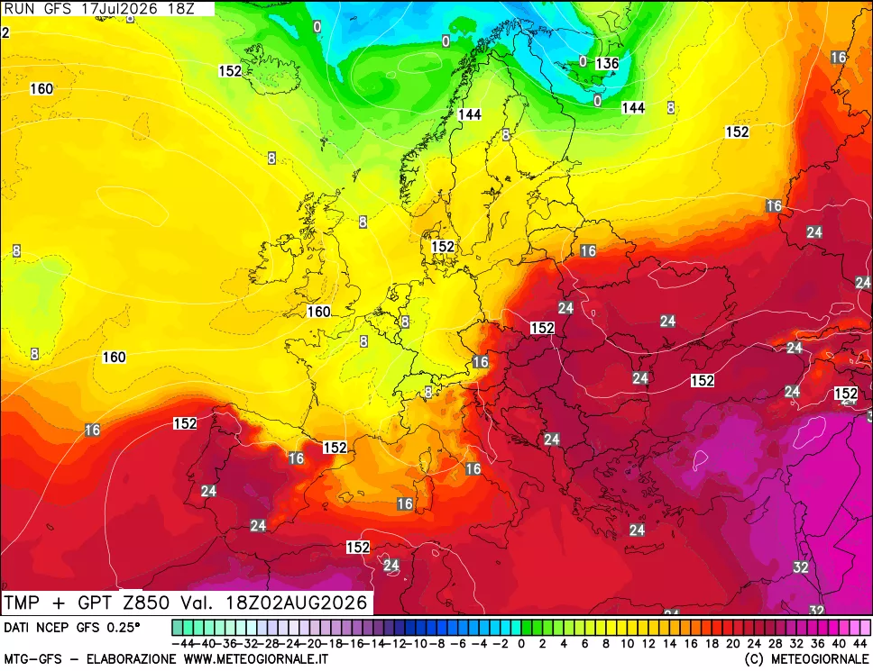 mappa 850 hPa Temp + GPT
