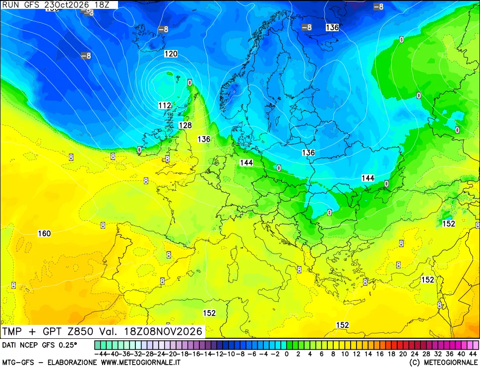 mappa 850 hPa Temp + GPT