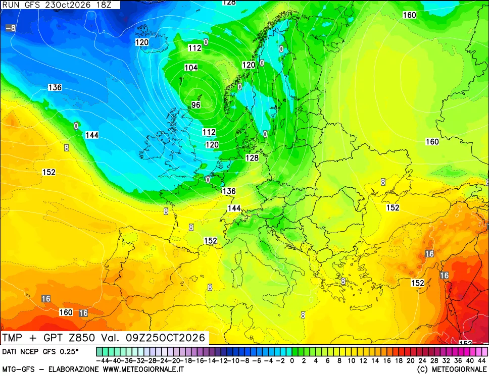 mappa 850 hPa Temp + GPT