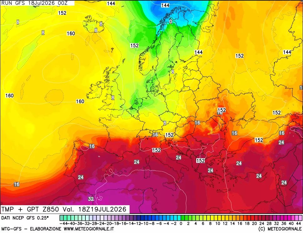 mappa 850 hPa Temp + GPT