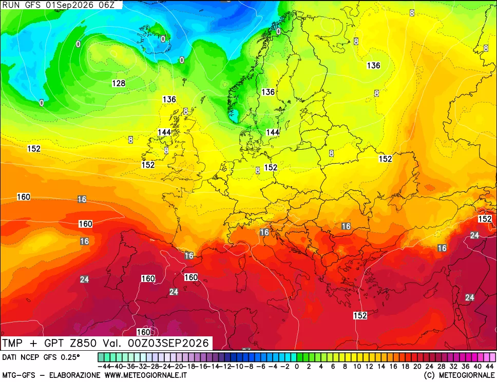 mappa 850 hPa Temp + GPT