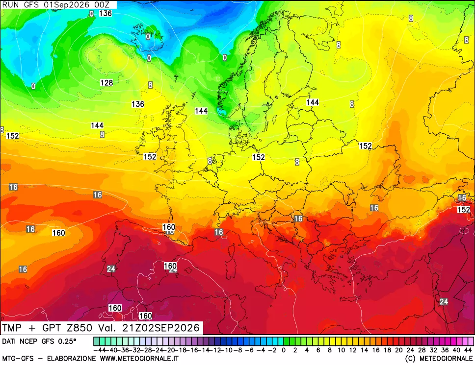 mappa 850 hPa Temp + GPT
