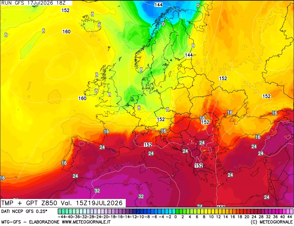 mappa 850 hPa Temp + GPT