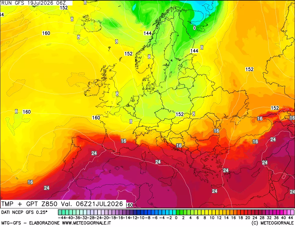 mappa 850 hPa Temp + GPT