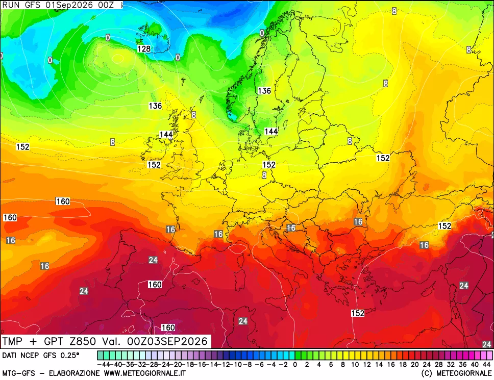 mappa 850 hPa Temp + GPT