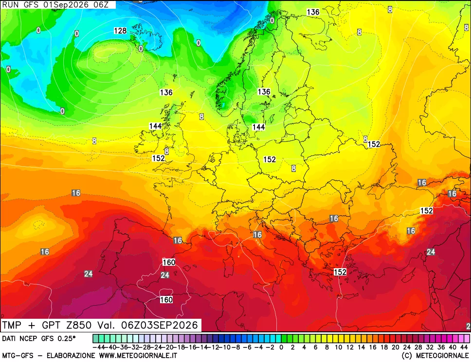 mappa 850 hPa Temp + GPT
