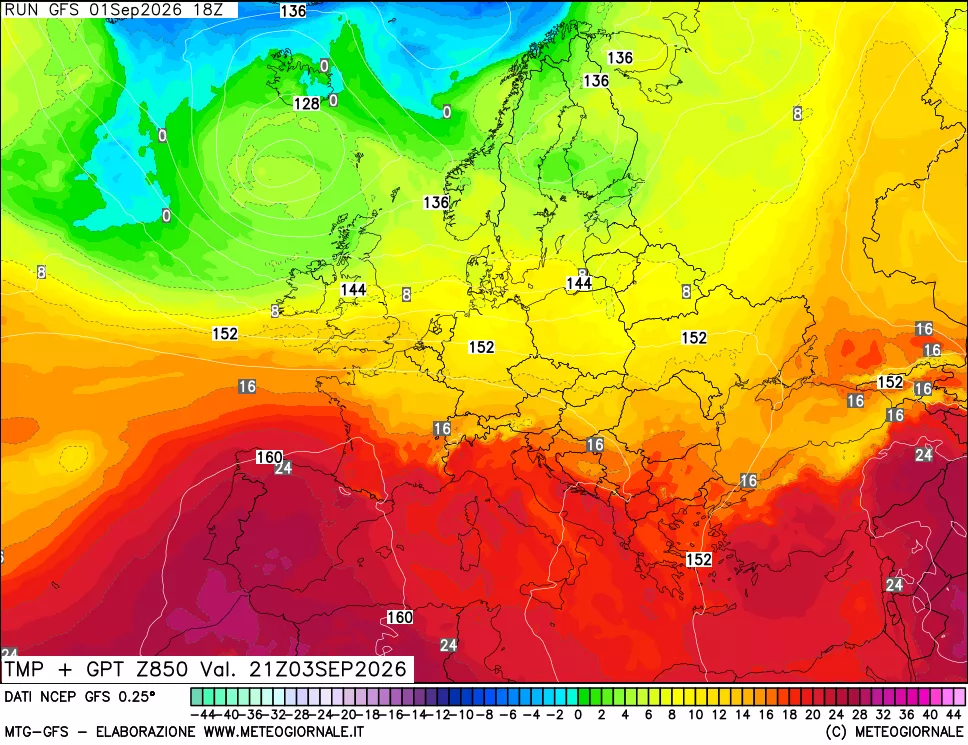 mappa 850 hPa Temp + GPT