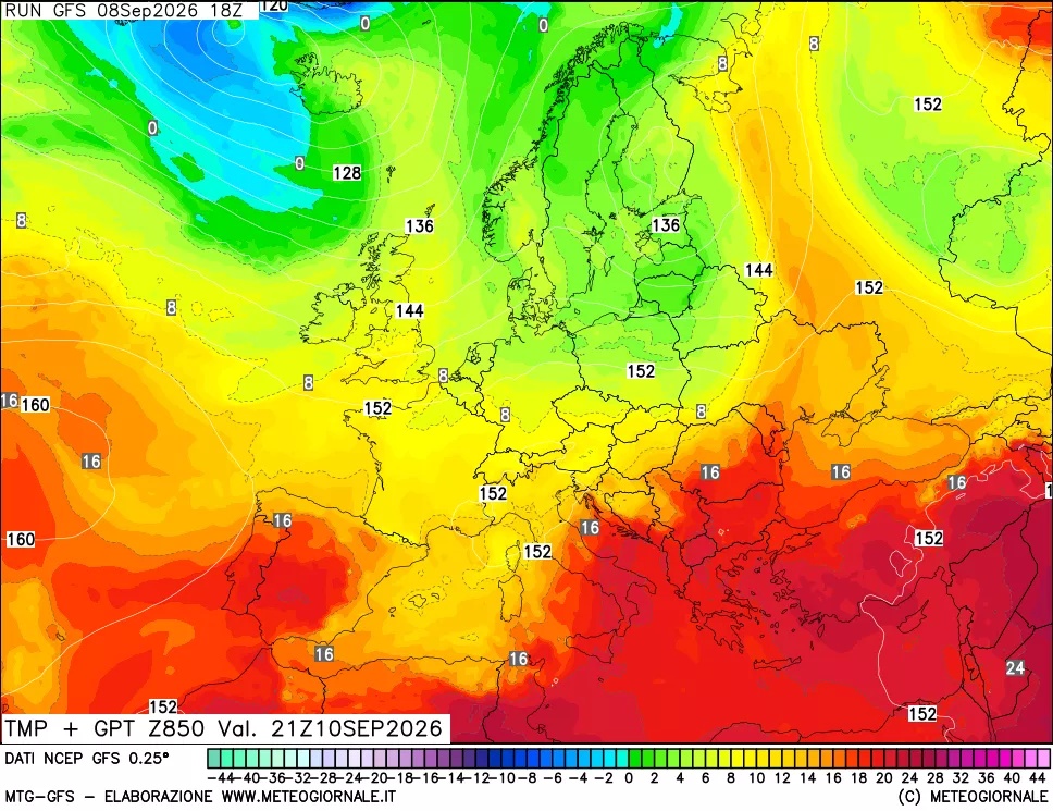 mappa 850 hPa Temp + GPT