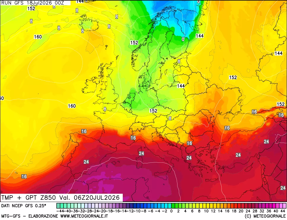 mappa 850 hPa Temp + GPT