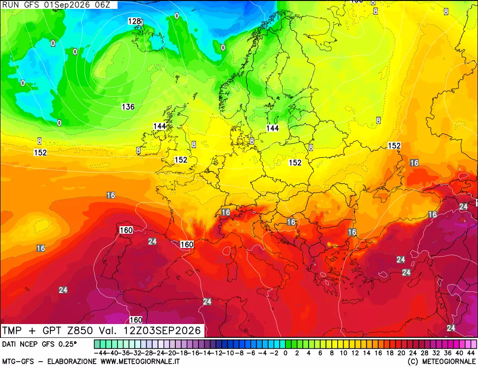 mappa 850 hPa Temp + GPT