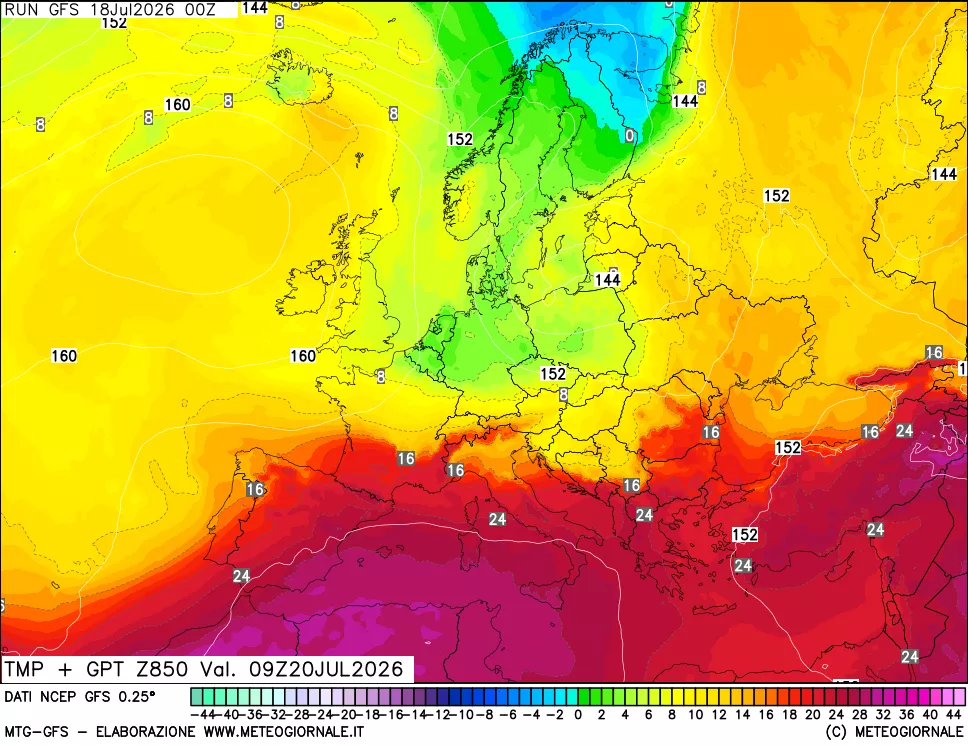 mappa 850 hPa Temp + GPT