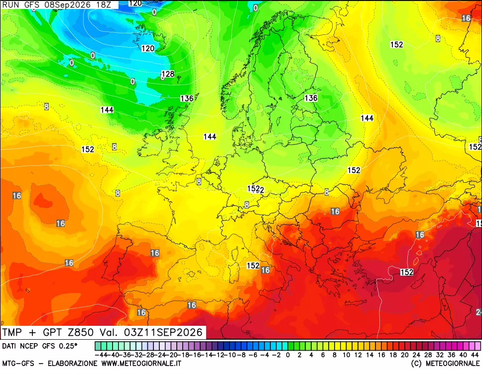 mappa 850 hPa Temp + GPT