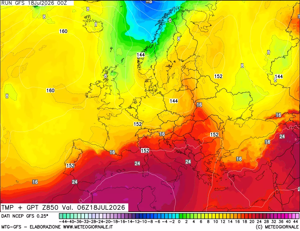 mappa 850 hPa Temp + GPT