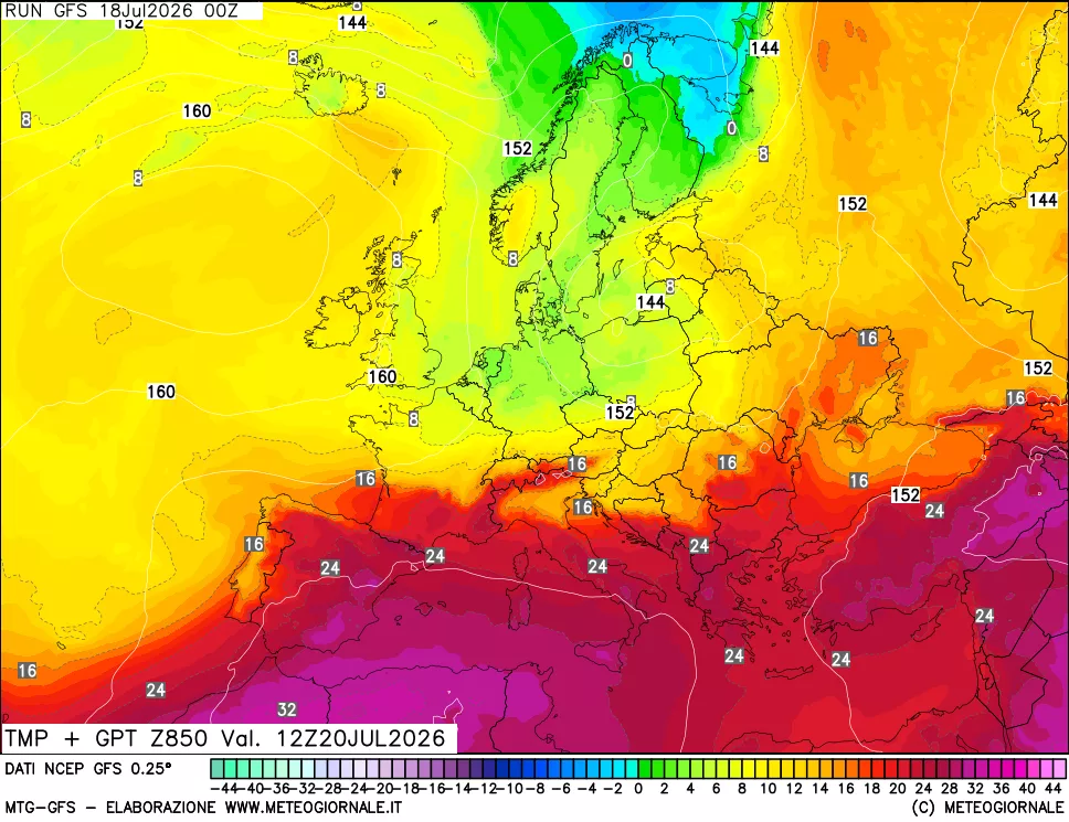 mappa 850 hPa Temp + GPT