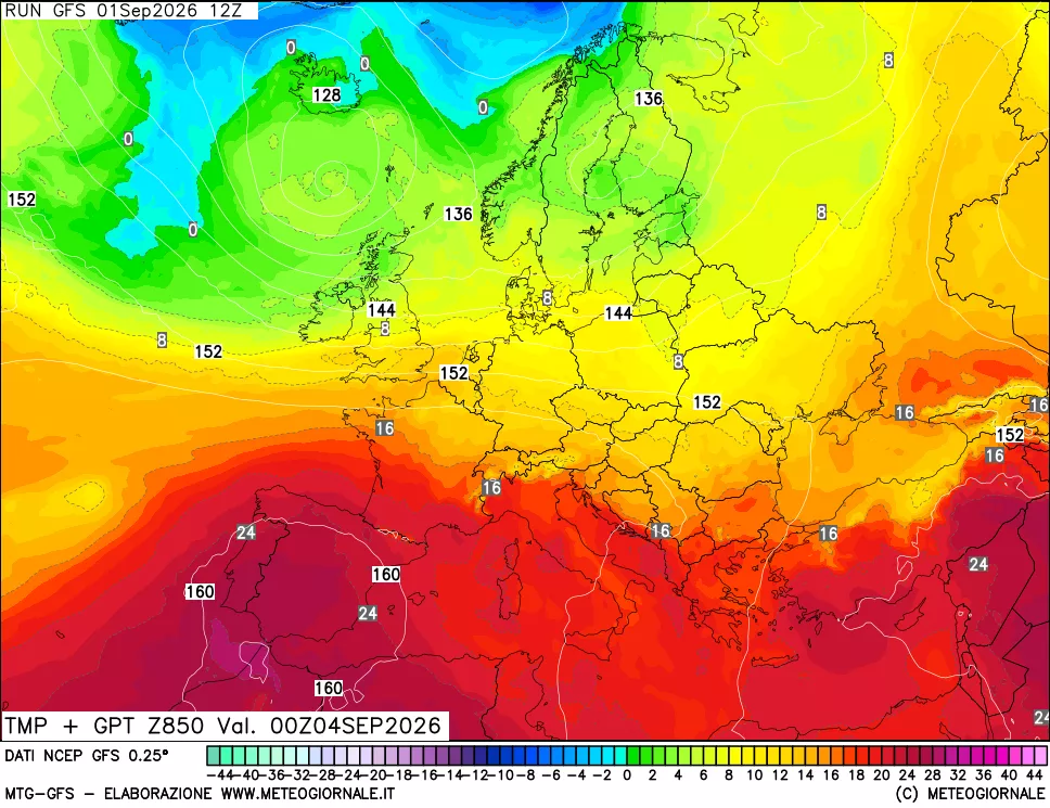 mappa 850 hPa Temp + GPT
