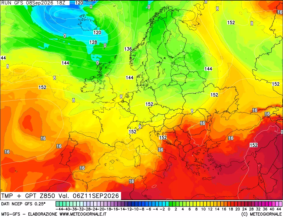 mappa 850 hPa Temp + GPT