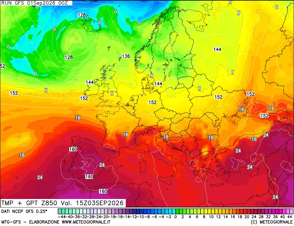 mappa 850 hPa Temp + GPT