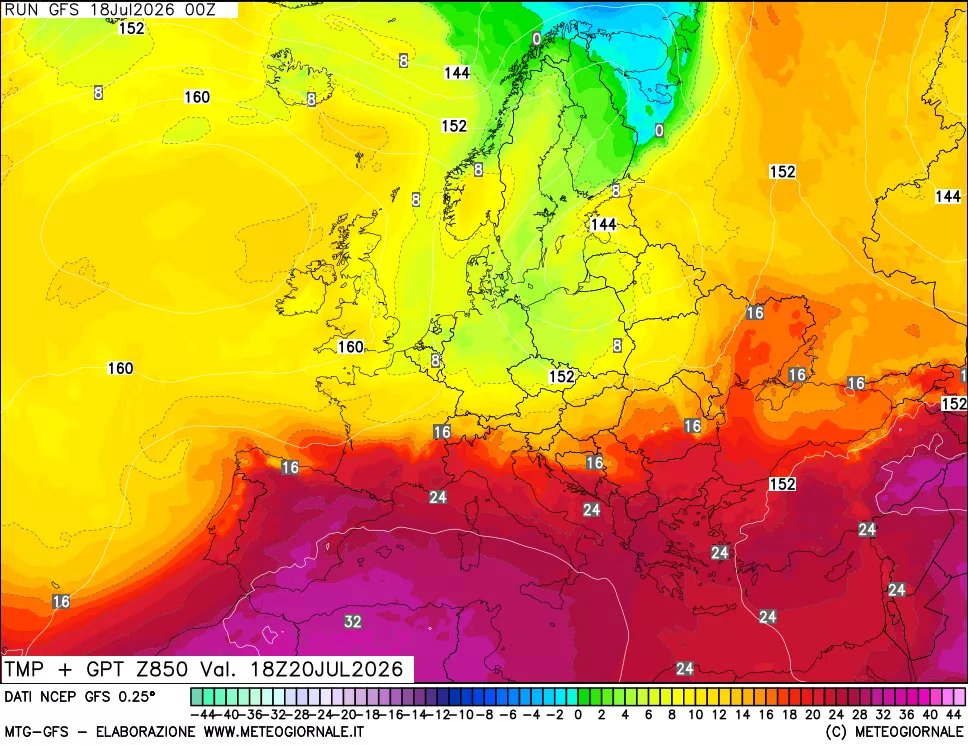 mappa 850 hPa Temp + GPT