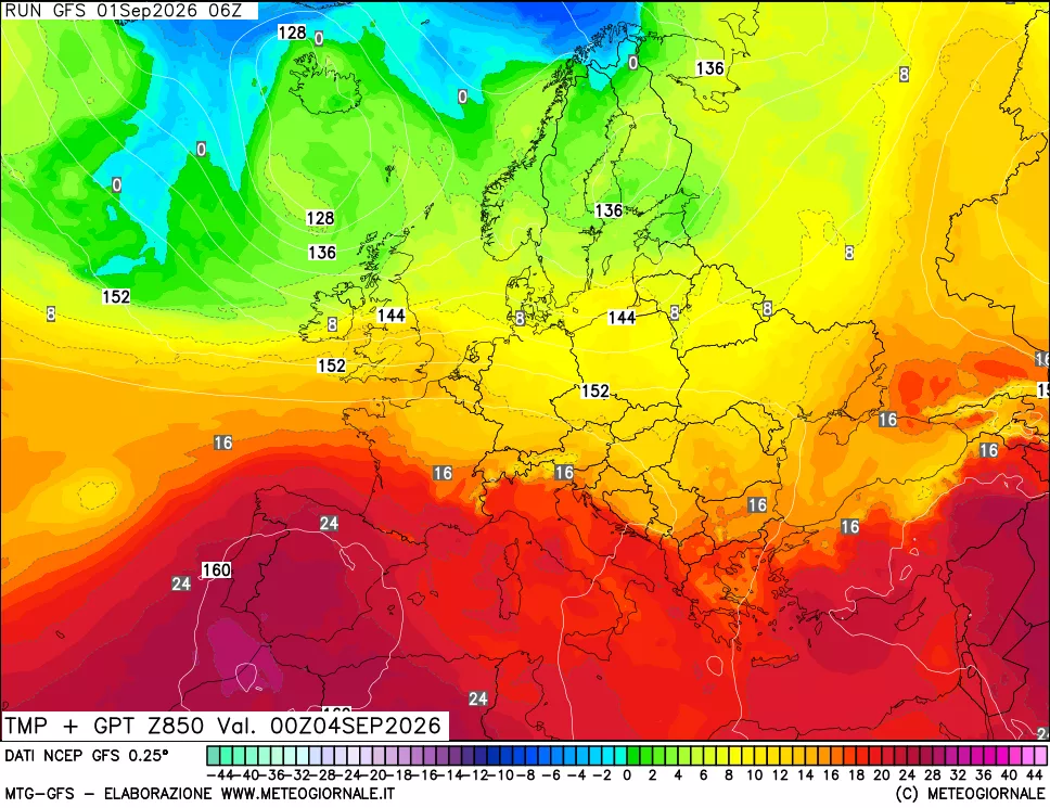 mappa 850 hPa Temp + GPT