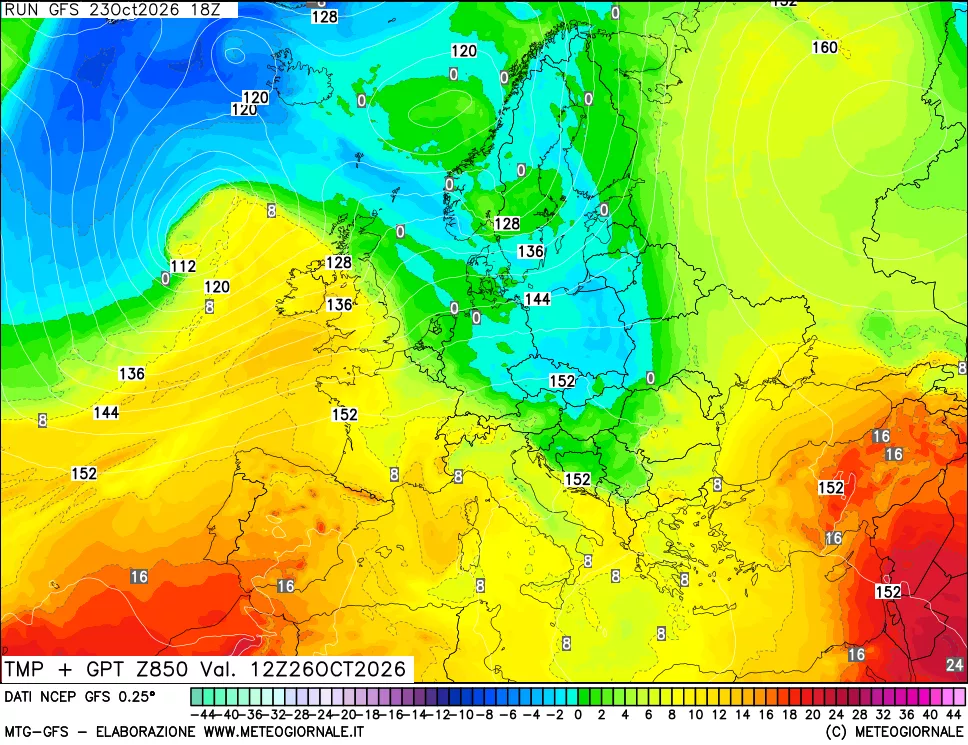 mappa 850 hPa Temp + GPT