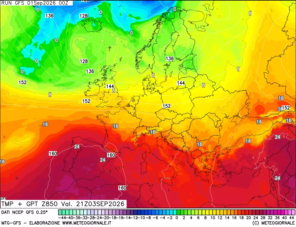 mappa 850 hPa Temp + GPT