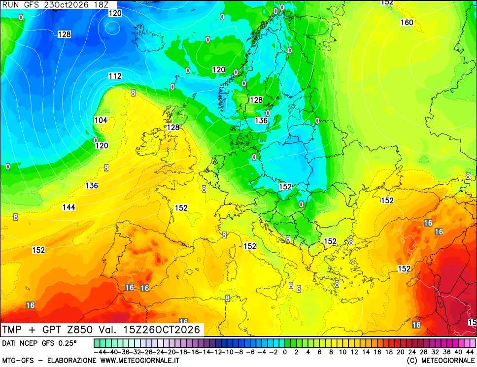 mappa 850 hPa Temp + GPT