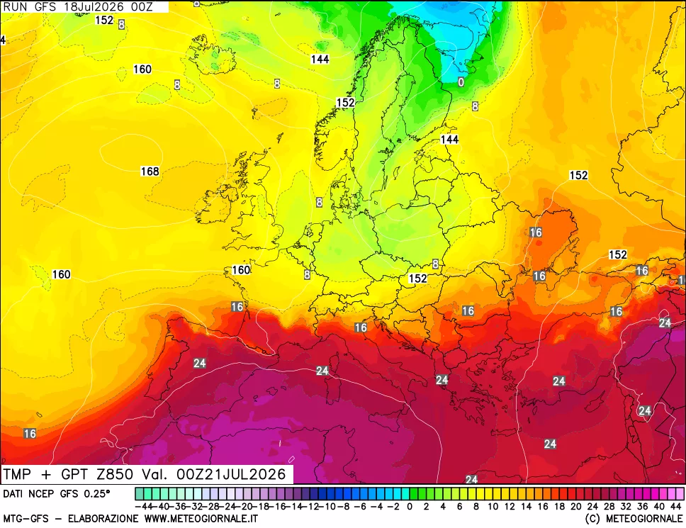 mappa 850 hPa Temp + GPT
