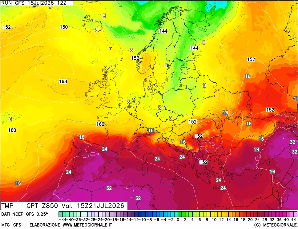 mappa 850 hPa Temp + GPT