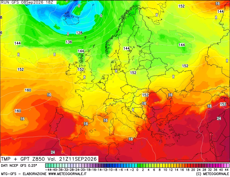 mappa 850 hPa Temp + GPT