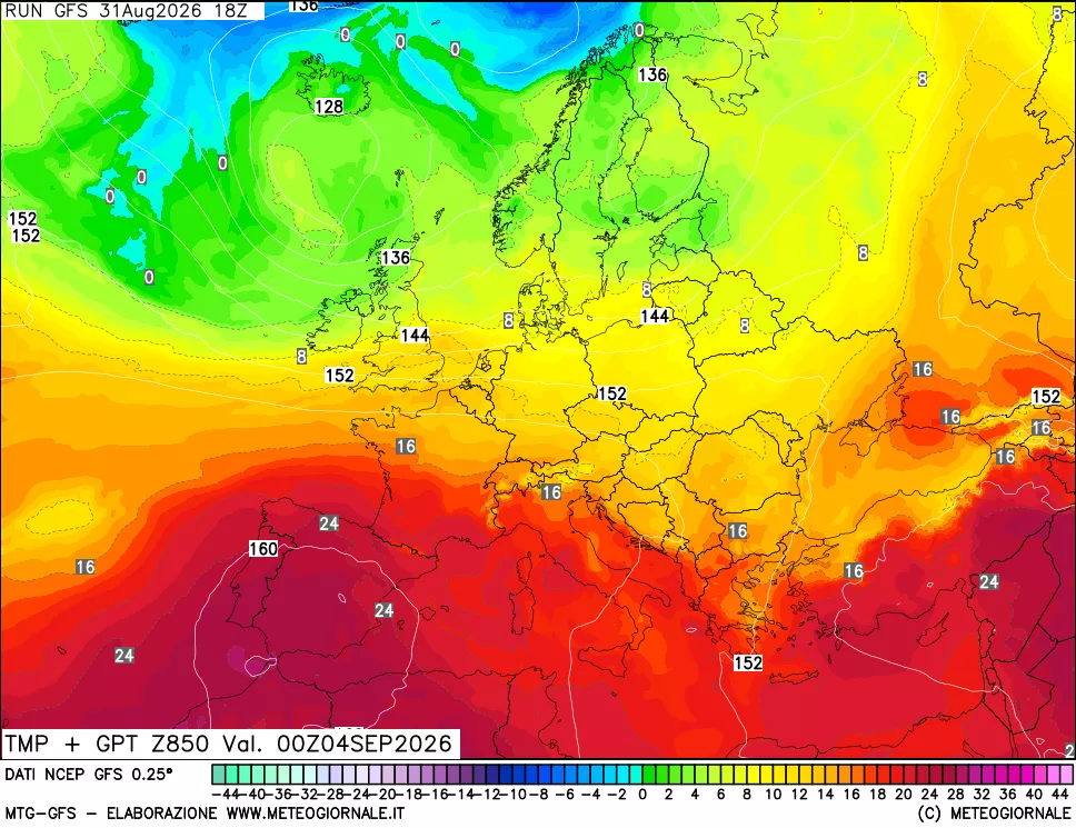 mappa 850 hPa Temp + GPT