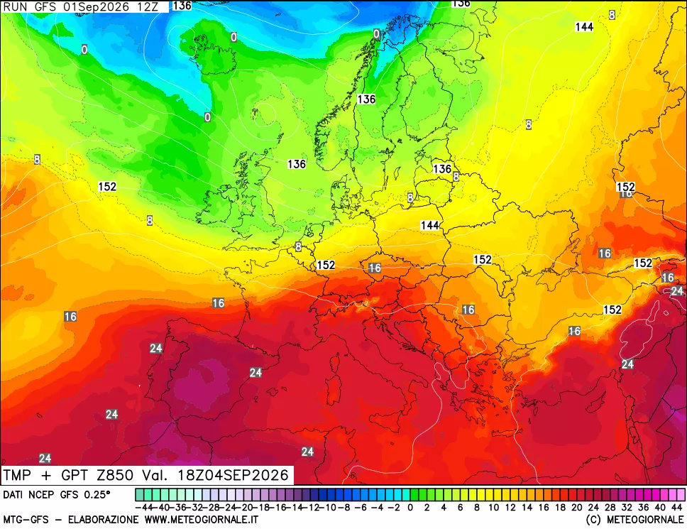 mappa 850 hPa Temp + GPT