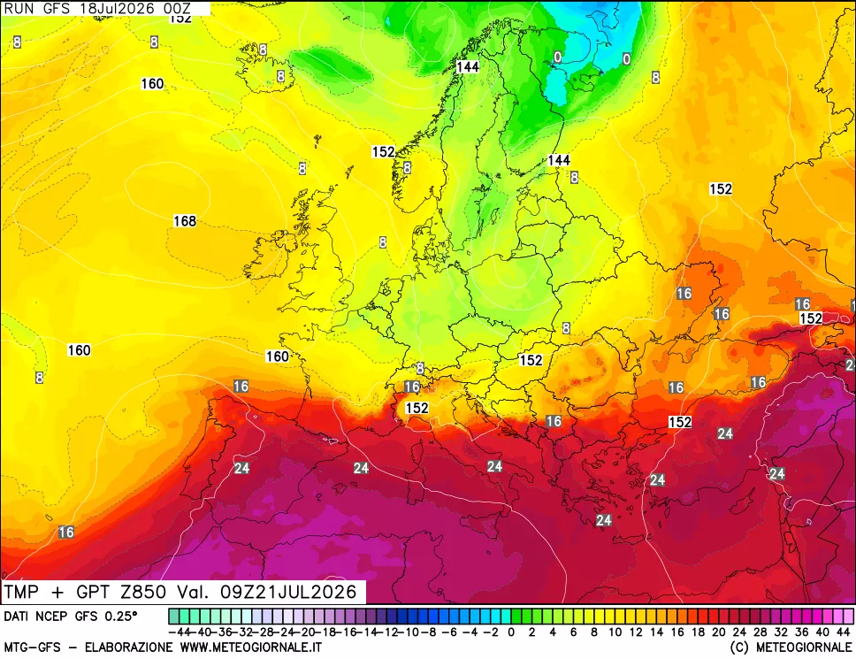 mappa 850 hPa Temp + GPT