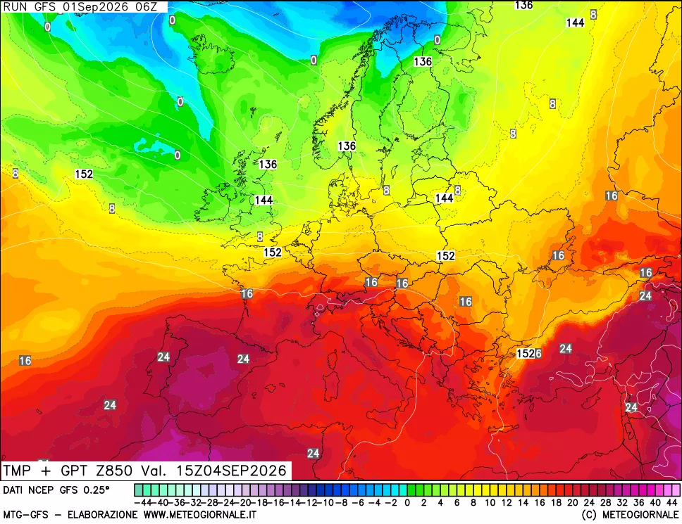 mappa 850 hPa Temp + GPT