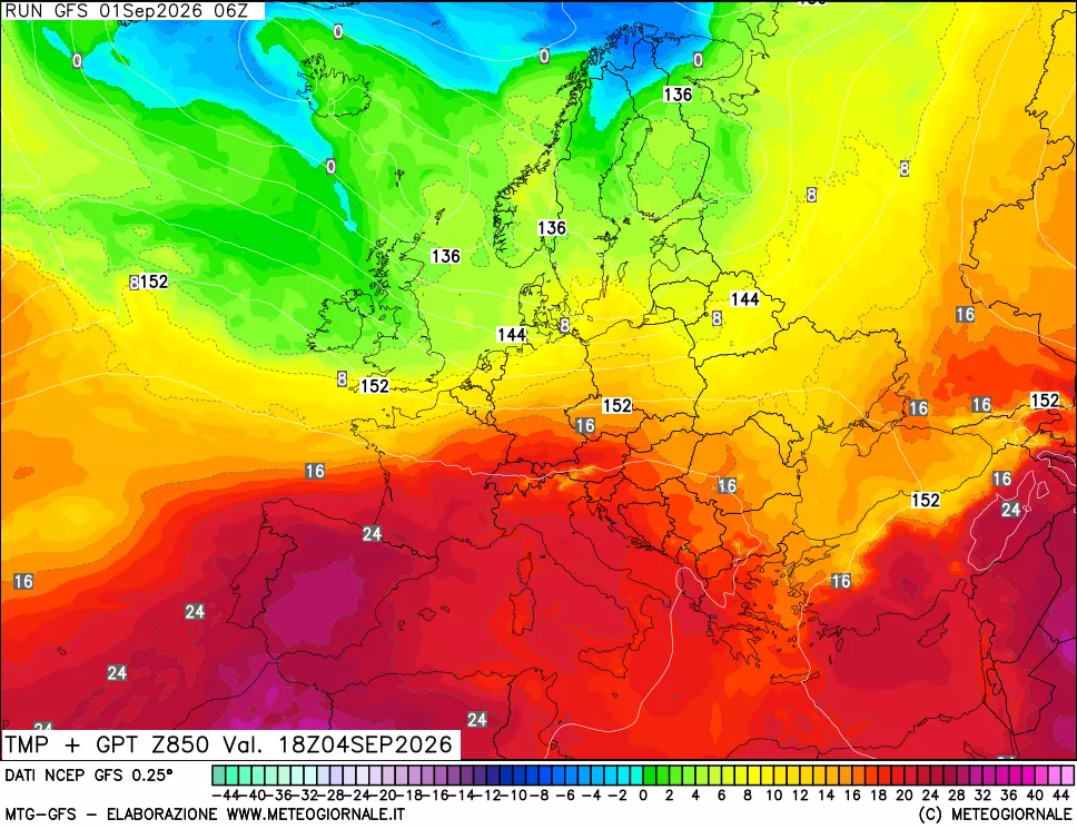 mappa 850 hPa Temp + GPT
