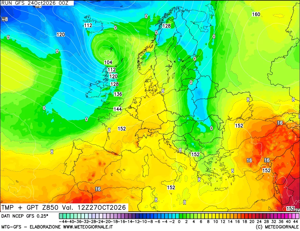 mappa 850 hPa Temp + GPT