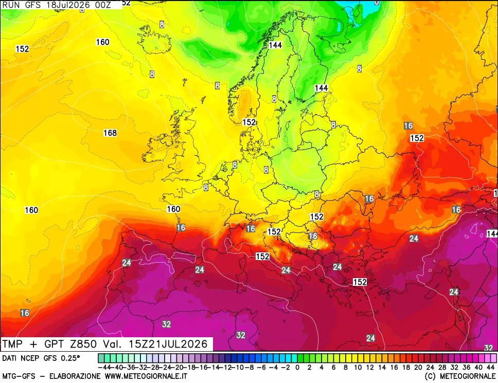 mappa 850 hPa Temp + GPT