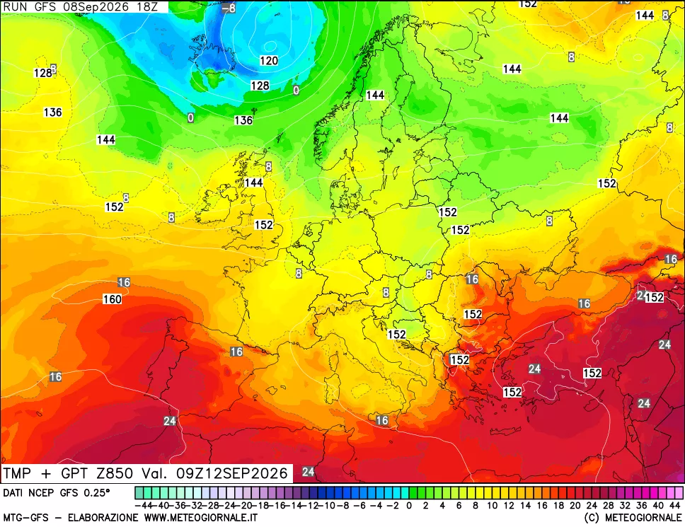 mappa 850 hPa Temp + GPT