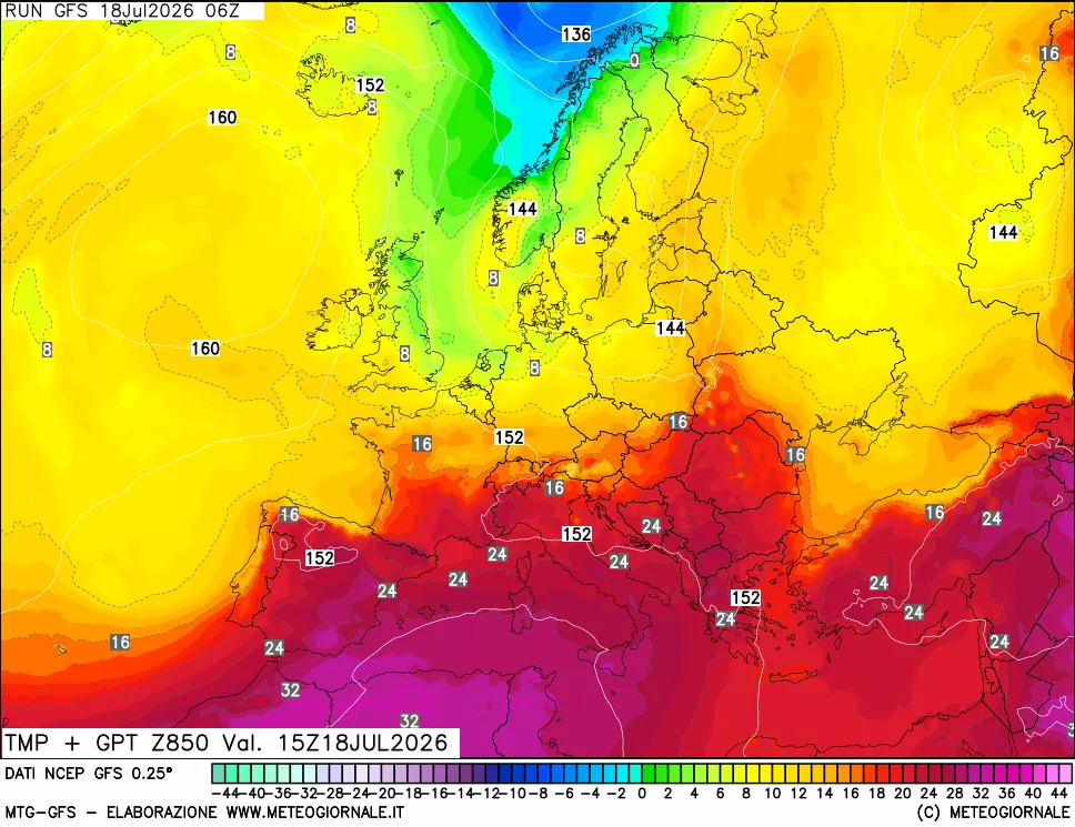 mappa 850 hPa Temp + GPT