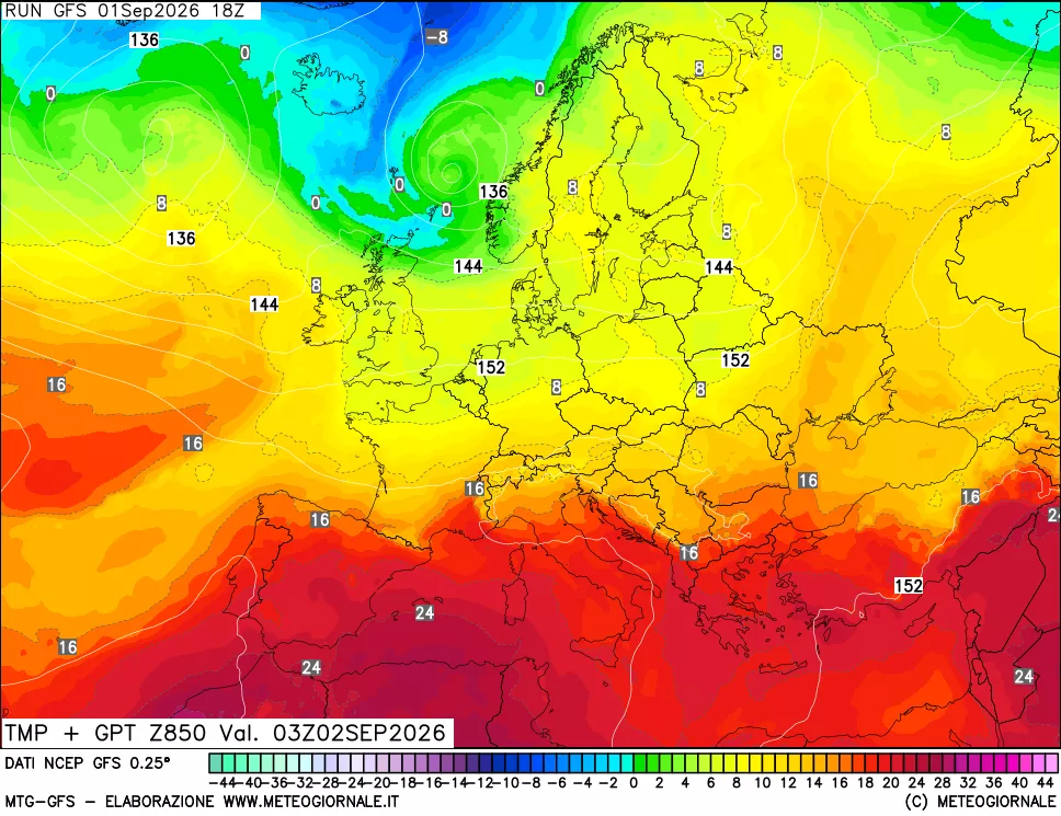 mappa 850 hPa Temp + GPT