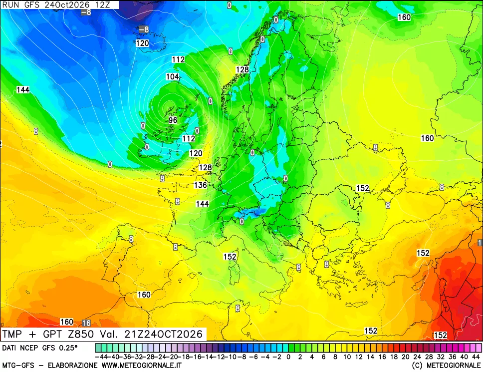 mappa 850 hPa Temp + GPT