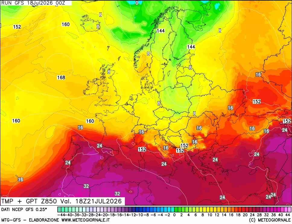 mappa 850 hPa Temp + GPT