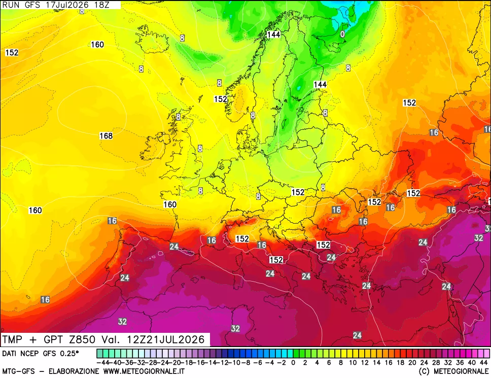 mappa 850 hPa Temp + GPT