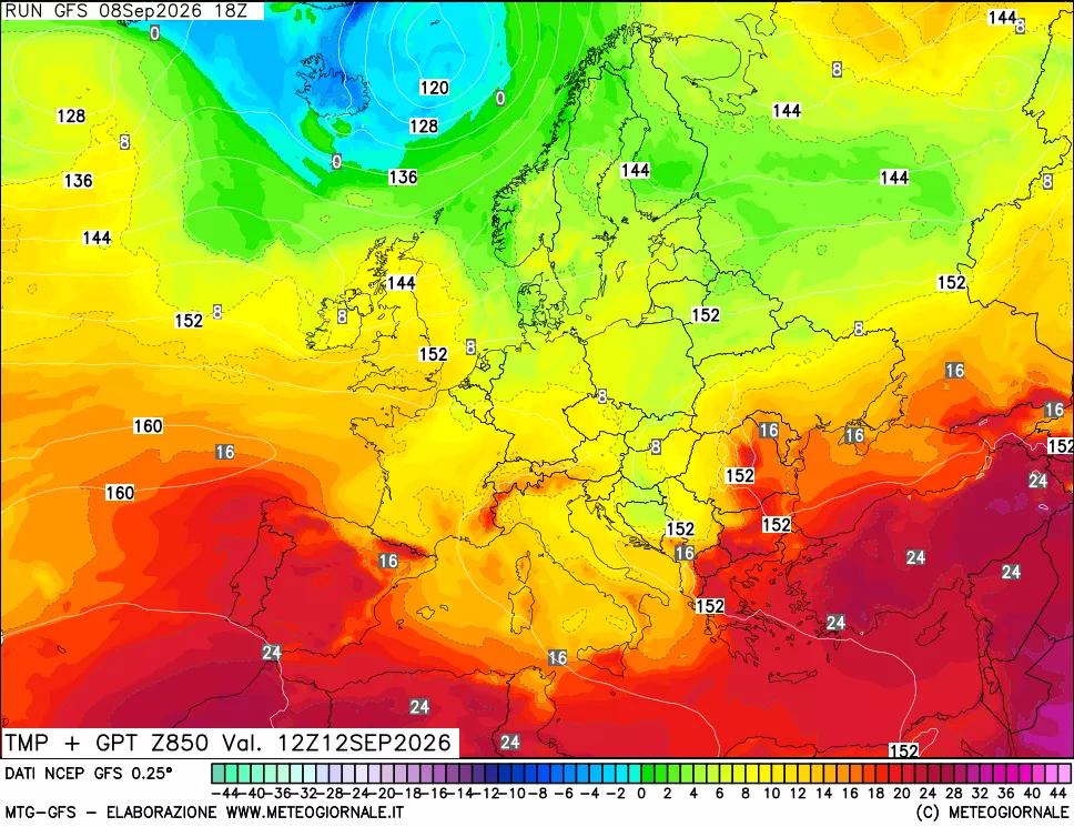 mappa 850 hPa Temp + GPT