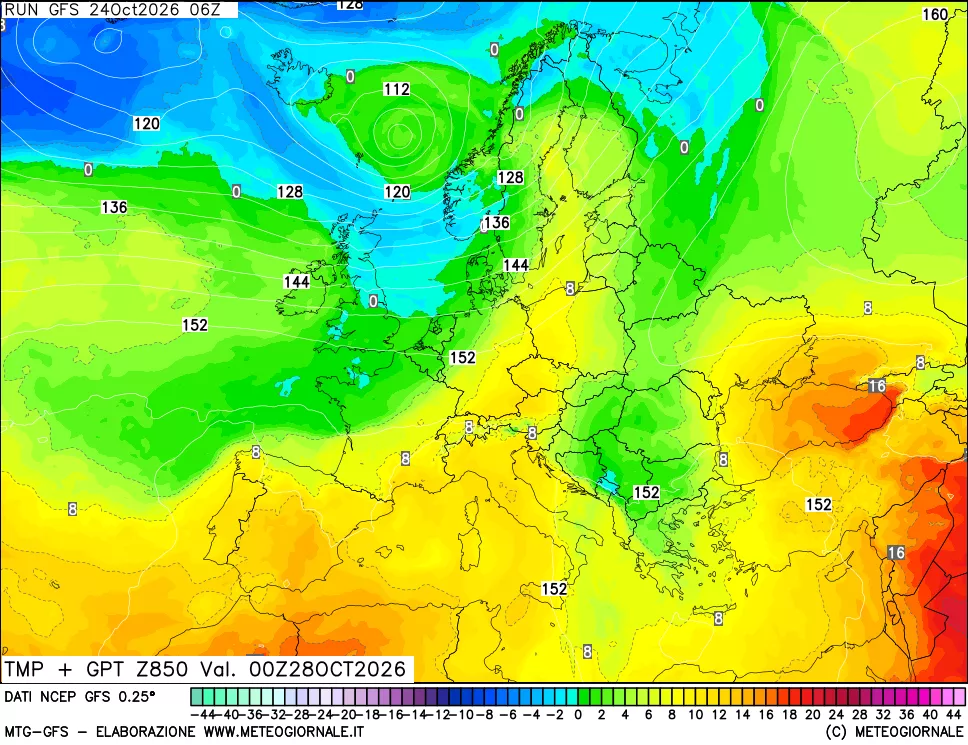 mappa 850 hPa Temp + GPT