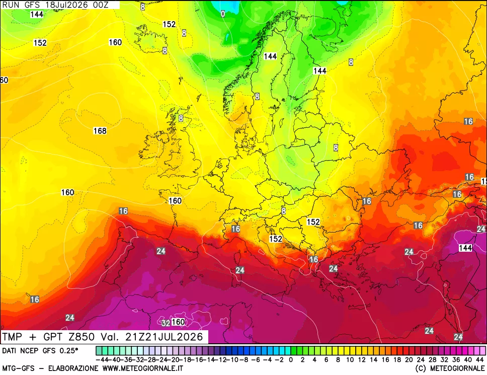 mappa 850 hPa Temp + GPT