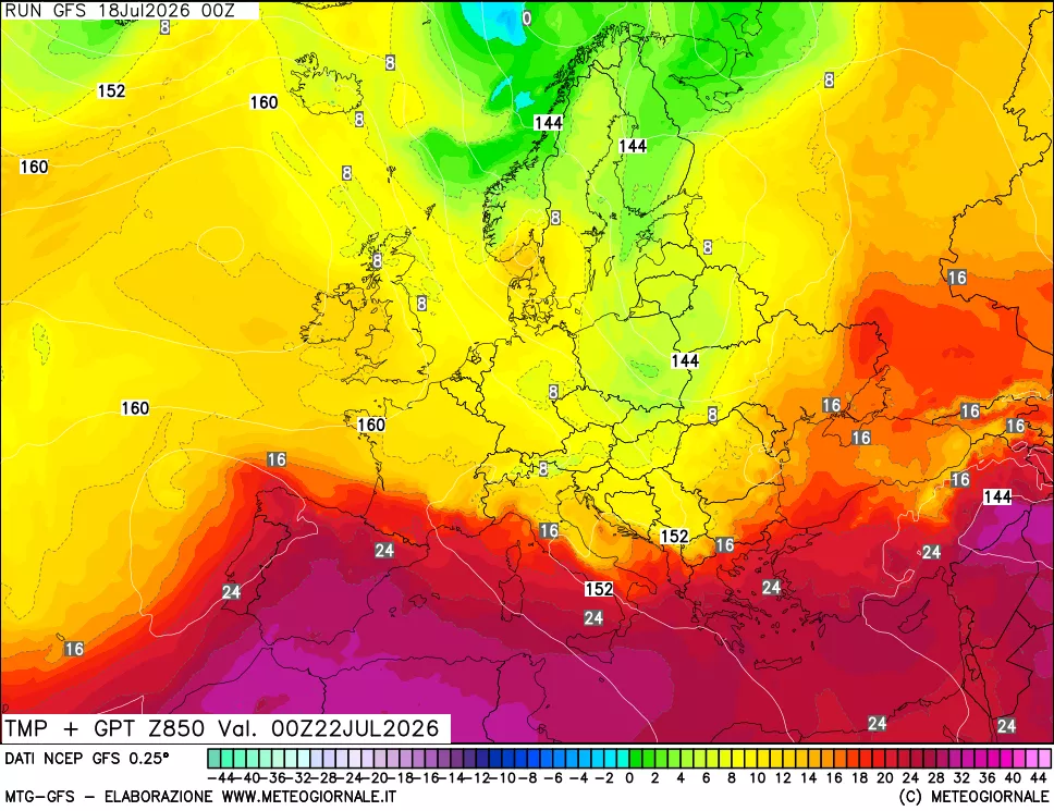 mappa 850 hPa Temp + GPT