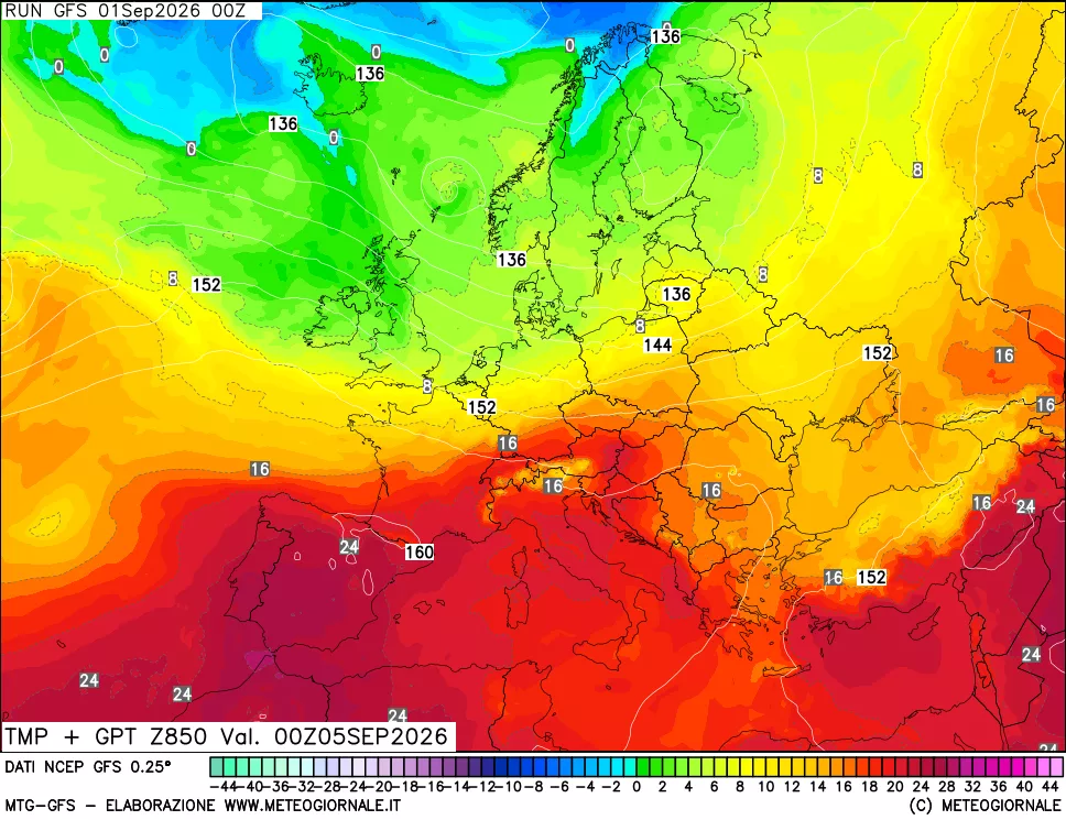 mappa 850 hPa Temp + GPT