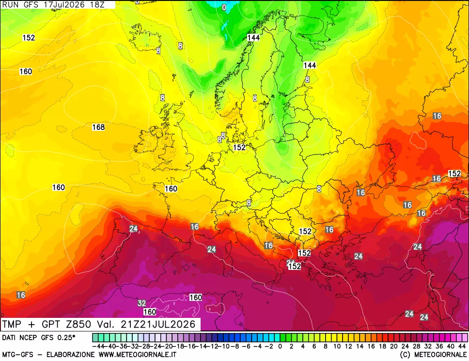 mappa 850 hPa Temp + GPT