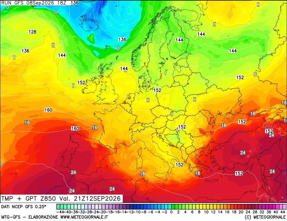 mappa 850 hPa Temp + GPT