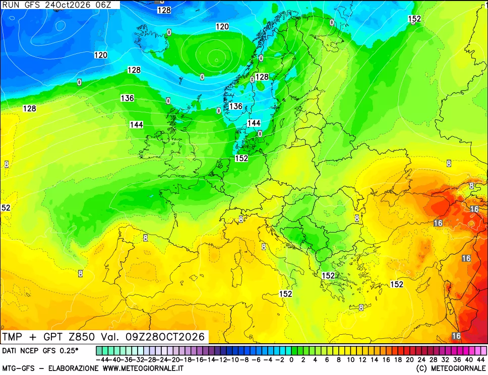 mappa 850 hPa Temp + GPT